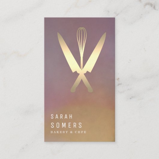 Modern Gold Glitter Knife & Whisk Bakery Visitekaartje (Voorkant)