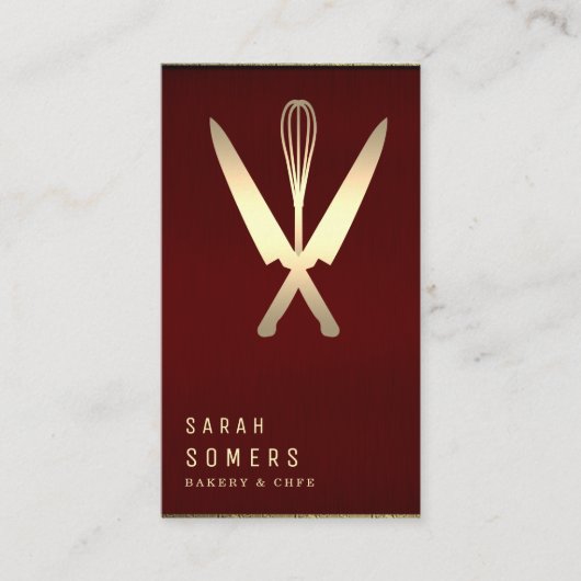 Modern Gold Glitter Knife & Whisk Bakery Visitekaartje (Voorkant)