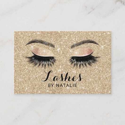 Modern Gold Glitter Lashes Makeup Artist Salon Visitekaartje (Voorkant)