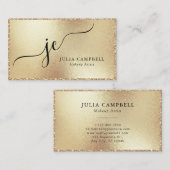Modern Gold Glitter Lijst Script Monogram Visitekaartje (Voorkant / Achterkant)