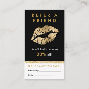 Modern Gold Glitter Lips Salon Referral Kaart Visitekaartje