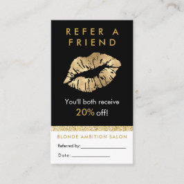 Modern Gold Glitter Lips Salon Referral Kaart Visitekaartje