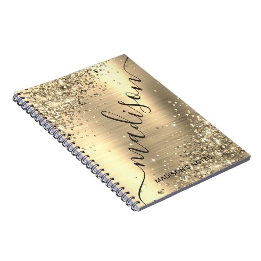 Modern Gold Glitter Metallic Monogram script Notitieboek (Rechterzijde)