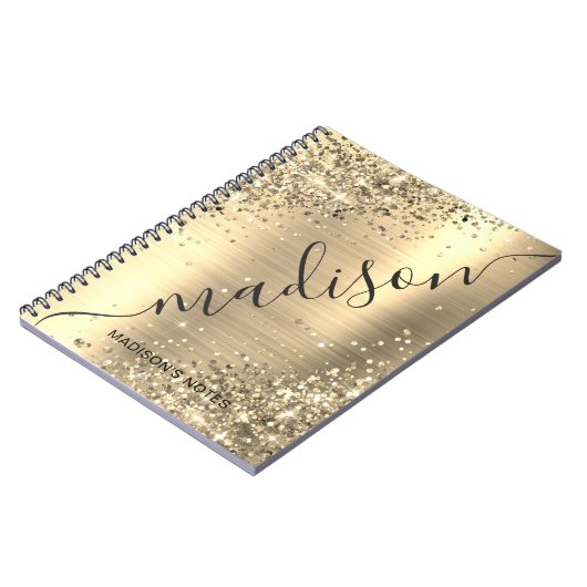Modern Gold Glitter Metallic Monogram script Notitieboek (Linkerzijde)