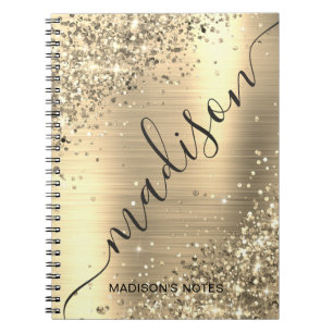 Modern Gold Glitter Metallic Monogram script Notitieboek
