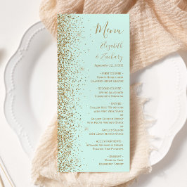 Modern Gold Glitter Mint Green Wedding Menu