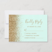 Modern Gold Glitter Mint Green Wedding RSVP Kaartje (Voorkant)