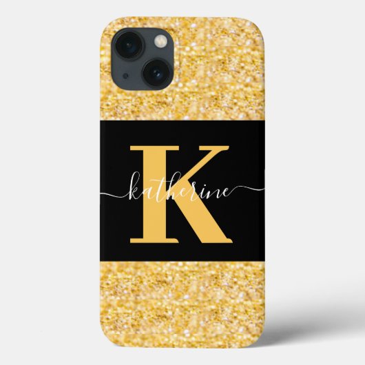 Modern Gold Glitter Monogram Hoesje-Mate iPhone Ca Case-Mate iPhone Case (Achterkant)