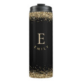 Modern Gold Glitter Monogram initiaal Naam zwart Thermosbeker (Voorkant)
