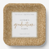 Modern Gold Glitter Name Gradution Party White Papieren Bordje (Voorkant)