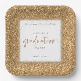 Modern Gold Glitter Name Gradution Party White Papieren Bordje