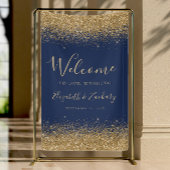 Modern Gold Glitter Navy Blue Wedding Welcome Spandoek