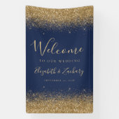 Modern Gold Glitter Navy Blue Wedding Welcome Spandoek (Verticaal)