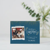 Modern Gold Glitter Navy Merry-kerstfoto Feestdagenkaart (Staand voorkant)
