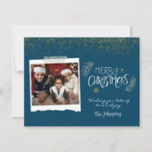 Modern Gold Glitter Navy Merry-kerstfoto Feestdagenkaart (Voorkant)
