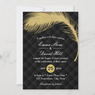 Modern Gold Glitter Peacock Feather Luxury Wedding Kaart