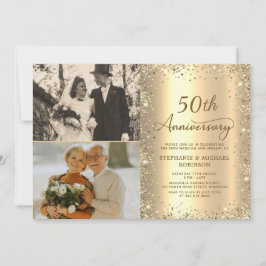 Modern Gold Glitter Photo 50th Wedding Anniversary Kaart