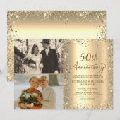 Modern Gold Glitter Photo 50th Wedding Anniversary Kaart (Voorkant / Achterkant)