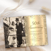 Modern Gold Glitter Photo 50th Wedding Anniversary Kaart
