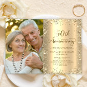 Modern Gold Glitter Photo 50th Wedding Anniversary Kaart