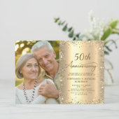 Modern Gold Glitter Photo 50th Wedding Anniversary Kaart (Staand voorkant)