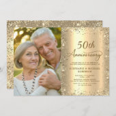 Modern Gold Glitter Photo 50th Wedding Anniversary Kaart (Voorkant / Achterkant)