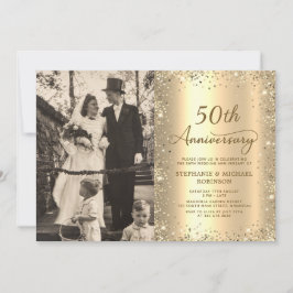 Modern Gold Glitter Photo 50th Wedding Anniversary Kaart