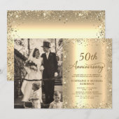 Modern Gold Glitter Photo 50th Wedding Anniversary Kaart (Voorkant / Achterkant)