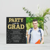 Modern Gold Glitter Photo Gradution Party nodigt u Kaart (Staand voorkant)