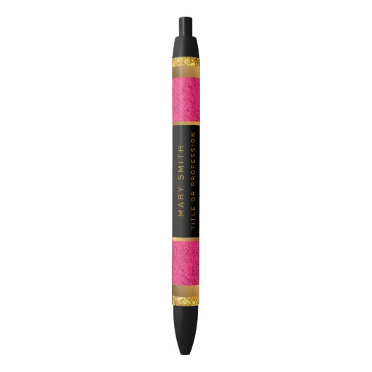Modern Gold Glitter Pink Linen Blauwe Inkt Pen (Voorkant Verticaal)
