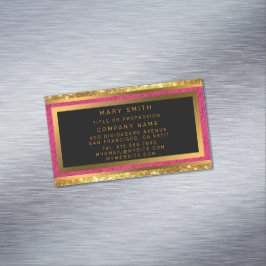 Modern Gold Glitter Pink Linen Magnetisch Visitekaartje