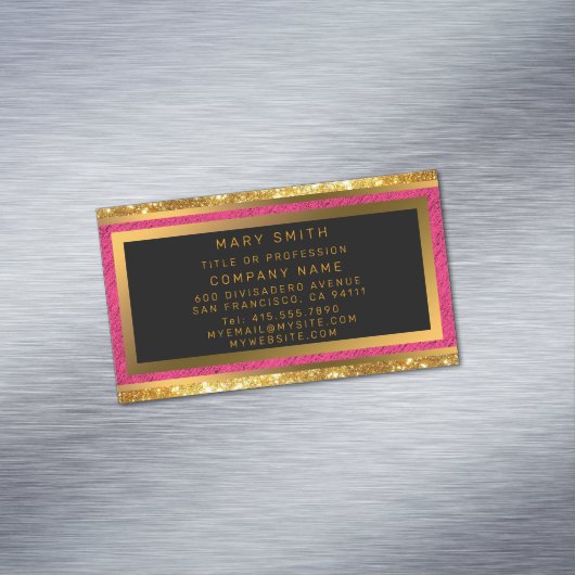 Modern Gold Glitter Pink Linen Magnetisch Visitekaartje (Voorbeeld)