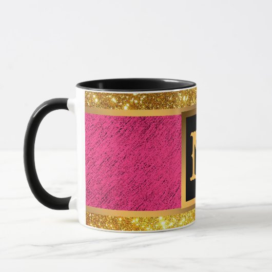Modern Gold Glitter Pink Linen Monogrammed Mok (Links)