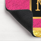 Modern Gold Glitter Pink Linen Monogrammed Muismat (Hoek)