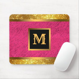 Modern Gold Glitter Pink Linen Monogrammed Muismat