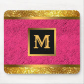 Modern Gold Glitter Pink Linen Monogrammed Muismat (Voorkant)