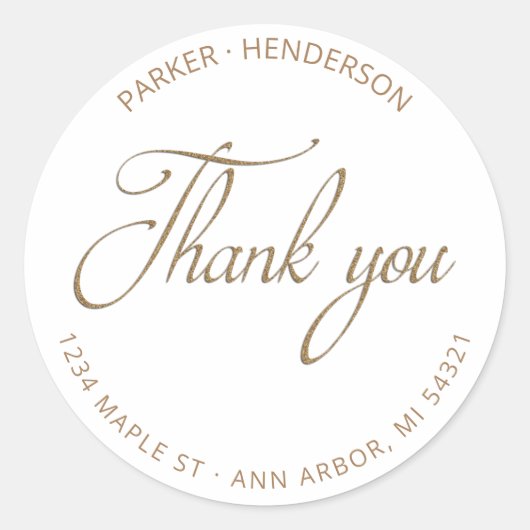 Modern Gold Glitter Return-adres Hartelijk dank Ronde Sticker (Voorkant)