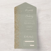 Modern Gold Glitter Sage Green Wedding All In One Uitnodiging (Binnen)