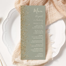 Modern Gold Glitter Sage Green Wedding Menu