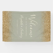 Modern Gold Glitter Sage Green Wedding Welcome Spandoek (Horizontaal)