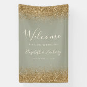 Modern Gold Glitter Sage Green Wedding Welcome Spandoek (Verticaal)