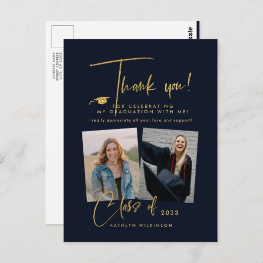 Modern Gold Glitter Script Afstuderen Hartelijk da Briefkaart (Voorkant / Achterkant)