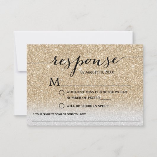 Modern Gold Glitter Song Request Wedding RSVP (Voorkant)