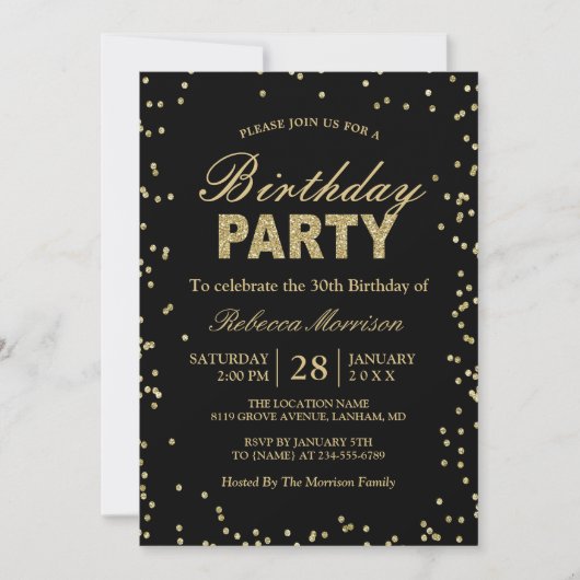 Modern Gold Glitter Sparkles Birthday Party Kaart (Voorkant)