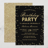 Modern Gold Glitter Sparkles Birthday Party Kaart (Voorkant / Achterkant)