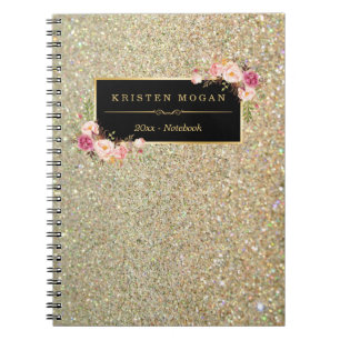Modern Gold Glitter Sparkles Girly Floral Notitieboek