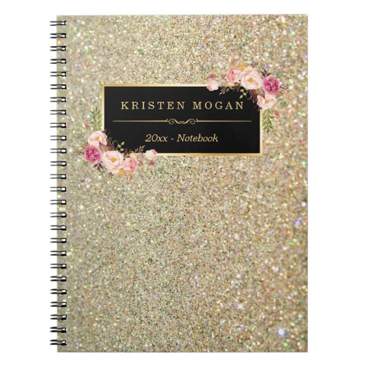 Modern Gold Glitter Sparkles Girly Floral Notitieboek (Voorkant)