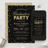 Modern Gold Glitter Sparkles Graduparty Kaart