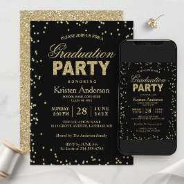 Modern Gold Glitter Sparkles Graduparty Kaart