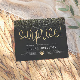 Modern Gold Glitter Surprise Birthday Party Uitnodiging Briefkaart